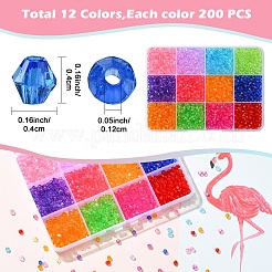 2400個12色透明アクリルビーズ  双円錐形  ミックスカラー  4x4mm  穴：1.2mm  200個/カラー&nbsp;TACR-YW0002-42