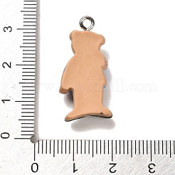 不透明樹脂ペンダント  プラチナトーンの鉄製ループが付いた漫画のチャーム  クマ  27x13x8mm  穴：2mm&nbsp;RESI-G097-01B