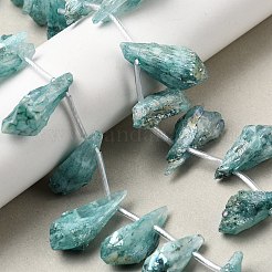 電気メッキ天然石クオーツクリスタルビーズ連売り  トップドリルビーズ  ティアドロップ  ティール  24~31x6~15x4~10mm  穴：1.5mm  約25個/連  14.3インチ&nbsp;G-G890-A-11