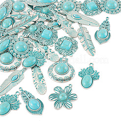30pcs10スタイルチベットスタイルアロイペンダント  アクリルと  混合図形  25.5~46x12~26x5~13mm  穴：1.6~2.1mm  3個/スタイル&nbsp;FIND-TA0010-14