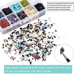 10スタイルの天然および合成ジェムストーンチップビーズ  穴なし/ドリルなし  3~9x1~4mm  23~26g /スタイル  230~260グラム&nbsp;G-NB0002-54A