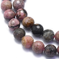 天然石ロードナイトビーズ連売り  ラウンド  ファセット（128ファセット）  8mm  穴：1.2mm  約49個/連  15.16インチ（38.5cm）&nbsp;G-K310-A12-8mm