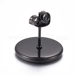 フラットラウンド 304 ステンレススチール スタッド イヤリング セッティング  ガンメタ色  トレイ：18mm  20mm  ピン：0.7mm&nbsp;STAS-I323-18mm-B