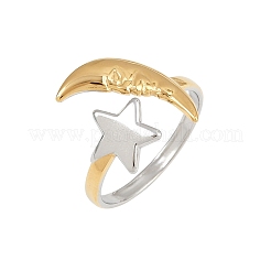 女性用304ステンレススチールカフリング  スター＆ムーン  ゴールデン·ステンレス鋼色  内径：18mm&nbsp;RJEW-B133-05A