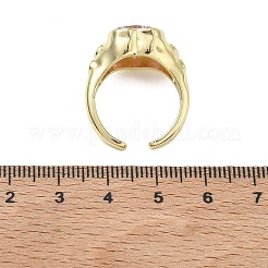 真鍮製パヴェキュービックジルコニアカフオープンリング（女性用）  ハート  ガラスと  長持ちメッキ  ラックめっき  18KGP本金メッキ  ピンク  11mm  usサイズ7 3/4(17.9mm)&nbsp;RJEW-L343-08G-02