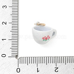 スプレープリント真鍮製チャーム  花柄のチャームが付いたカップ  ゴールドカラー  ホワイト  13x15x10mm  穴：3.8mm&nbsp;KK-CBAEB58-13
