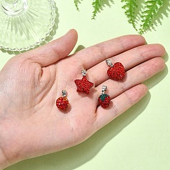 4pcs4スタイルポリマークレイラインストーンペンダント  プラチナトーンの鉄製ピンチベイル付き  レッド  13~16.5x8~10mm  穴：4.5x3.5mm  1個/スタイル&nbsp;FIND-YW0005-97