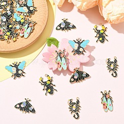 25個5スタイルアロイエナメルペンダント  昆虫チャーム  ライトゴールド  ミックスカラー  22~31.5x17~30x1.5mm  穴：1.8mm  5個/スタイル&nbsp;ENAM-YW0005-22