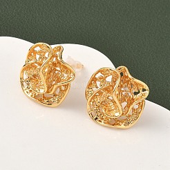 真鍮の花のスタッドピアス  ニッケルフリー  18KGP本金メッキ  17.5x17.5mm&nbsp;EJEW-D337-10G