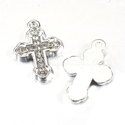 合金ラインストーンペンダント  クロス  プラチナ  23x16x3mm  穴：2mm&nbsp;X-ALRI-S165-05P