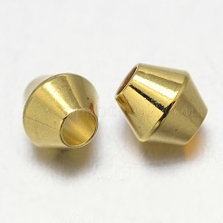 双円錐形真鍮スペーサービーズ  バレルめっき  ゴールドカラー  4x4mm  穴：2mm&nbsp;KK-L105-03G