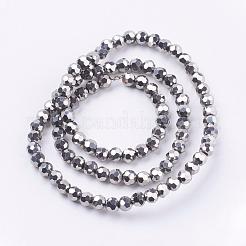 電気メッキガラスビーズ連売り  ファセット（32ファセット）  ラウンド  銀メッキ  4mm  穴：0.5mm  約85~90個/連  12.40~12.80インチ（31.5~32.5cm）&nbsp;EGLA-R042-4mm-06