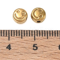 304ステンレススチールビーズ  フラットラウンドい笑顔  イオンプレーティング（ip）  18KGP本金メッキ  6x3.5mm  穴：1.3mm&nbsp;SA-CBA740F-21G