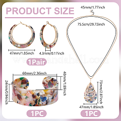 アクリルティアドロップペンダントネックレス＆フープピアス＆カフバングルセット  ゴールドカラー  755mm&nbsp;SJEW-WH0020-05A