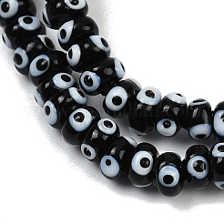 手作りナザールボンジュウランプワークビーズ連売り  ロンデル  ブラック  5.5~6x3~4mm  穴：1.4mm  約40個/連  5''（12.7センチメートル）&nbsp;LAMP-A007-02A-04