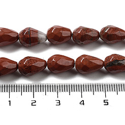 天然石レッドジャスパービーズ連売り  多面カットティアドロップ  10x7mm  穴：1.2mm  約20個/連  7.87''（20センチメートル）&nbsp;G-P520-B04-01