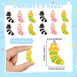 15本3色レジンペンダント  キャタピラ  プラチナトーンのアイアンループ付き  ミックスカラー  33x22.5x9.5mm  穴：2mm  5個/スタイル&nbsp;FIND-YW0007-47