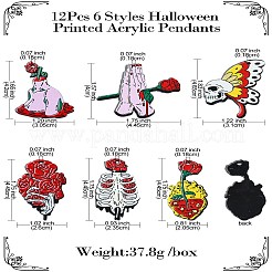 12 個 6 スタイルのハロウィンプリントアクリルパーツ  混合形状チャーム  ミックスカラー  40~46.5x20.5~44.5x2.3~2.6mm  穴：1.8mm  2個/スタイル&nbsp;SACR-CJ0001-70