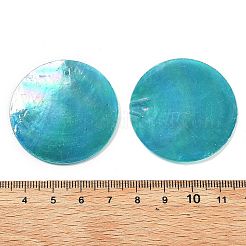 スプレー塗装された天然カピス貝のペンダント  ディスクチャーム  ABカラー  シアン  39.5~40x1~2mm  穴：1.2~1.4mm&nbsp;SSHEL-Z002-01B