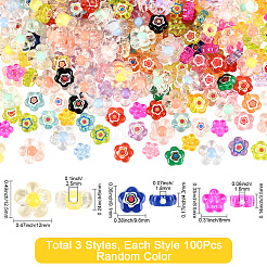 300個3スタイルの透明アクリルビーズ  混合花  ミックスカラー  8~12x8.5~12.5x3.5~6mm  穴：1.6~2.5mm  約100個/スタイル&nbsp;MACR-SP0002-04