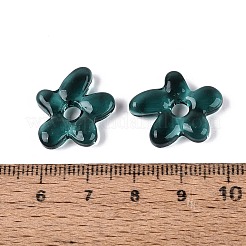 手作りランプワークビーズ  花  ティール  18~18.5x17~17.5x4~5mm  穴：3~4mm&nbsp;LAMP-N024-38R