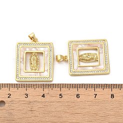 ラックメッキ真鍮マイクロパヴェクリアキュービックジルコニアペンダント  シェルと  長持ちメッキ  カドミウムフリー＆鉛フリー  人間と正方形  18KGP本金メッキ  27x22x2mm  穴：3.4x4.4mm&nbsp;KK-A206-01G