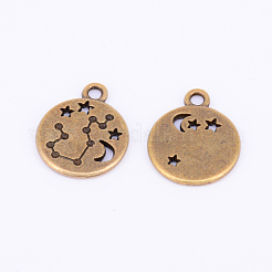 合金ペンダント  [12]星座のフィリグリー  フラットラウンド  アンティークブロンズ  17x14x1.5mm  穴：1.8mm  1個/星座  12個/セット&nbsp;LS-PALLOY-WH0071-03AB-03