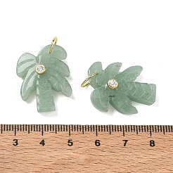 天然グリーンアベンチュリン彫刻ペンダント  真鍮のパヴェセッティングに透明なキュービックジルコニアをあしらったココナッツの木のチャーム  ゴールドカラー  26.5x20.5x7.5mm  穴：6.5mm&nbsp;GG-CBA67BD-02G-A