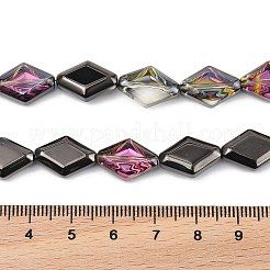 電気メッキ UVメッキガラスビーズ連売り  虹色の  菱形  ブラック  15x10x5mm  穴：1mm  約43個/連  25.39''（64.5センチメートル）&nbsp;EGLA-B010-01A-HP03