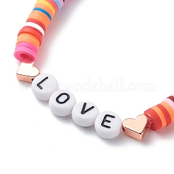 9個9スタイル手作りポリマークレイヘイシサーファーストレッチブレスレットセット  Word Love スタームーン アクリル ビーズ スタッカブル プレッピー ブレスレット 女性用  ミックスカラー  内径：1-7/8インチ（4.9cm）  1個/スタイル&nbsp;BJEW-JB08863