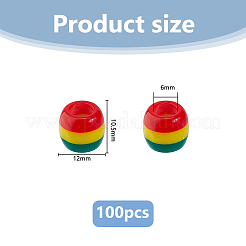 100 個の不透明樹脂ヨーロピアンビーズ  バレルストライプの大きな穴ビーズ  カラフル  12x10.5mm  穴：6mm&nbsp;RESI-DC0001-52