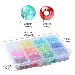 2400個12色環境に優しい透明アクリルビーズ  ラウンド  ミックスカラー  4mm  穴：1.5mm  200個/カラー&nbsp;TACR-YW0001-97