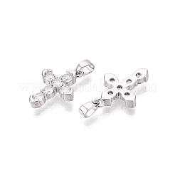 真鍮マイクロパヴェクリアキュービックジルコニアペンダント  クロスチャーム  プラチナ  18x12.5x3mm  穴：4.5x2.5mm&nbsp;KK-Q073-01P