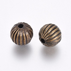 Ccbプラスチックコルゲートビーズ  ラウンド  溝付き  アンティークブロンズ  10mm  穴：2mm&nbsp;CCB-G008-08AB
