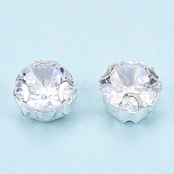 縫い付けラインストーン  真鍮製爪付き台座付き  フラットラウンド  ニッケルフリー  プラチナ  6x4~4.5mm  穴：1mm  約720個/セット&nbsp;KK-T070-03P-C