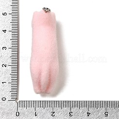 フロッキー樹脂ペンダント  猫  プラチナ鉄ループ付き  ピンク  47x16x21mm  穴：2mm&nbsp;LS-RESI-E059-01C