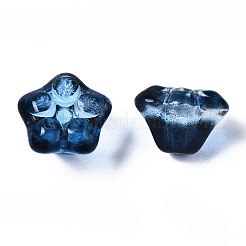 透明なスプレー塗装ガラスビーズ  花  マリンブルー  10x10x7mm  穴：1.2mm&nbsp;GGLA-S054-011A-03