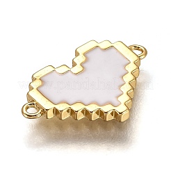 真鍮製リンクコネクター  長持ちメッキ  エナメル  18KGP本金メッキ  ハート  ホワイト  10x16x1.5mm  穴：2.3mm&nbsp;KK-B026-10G-B