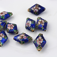 手作り七宝ビーズ  菱形  サファイアブルー  長さ21mm  13 mm幅  厚さ8mm  穴：2mm&nbsp;X-CLB082Y-6