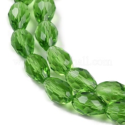 透明ガラスビーズ連売り  多面カット  ティアドロップ  ライムグリーン  15x10mm  穴：1.6mm  約46~48個/連  27.95インチ（71cm）&nbsp;EGLA-N013-T10mm-D14