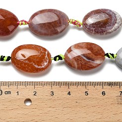 ファイヤーアゲートクラックルビーズ連売り  染め＆加熱  フラットオーバル  チョコレート  22~25x16~18.5x8~9.5mm  穴：1.6mm  約13個/連  16.14''（41センチメートル）&nbsp;G-F807-E01-01A