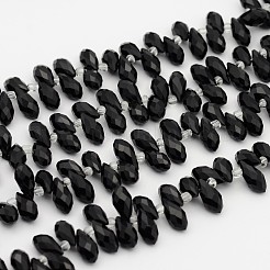 電気メッキガラスファセットティアドロップビーズ連売り  トップドリルビーズ  ブラック  11.5~13x6mm  穴：1mm  約100個/連  17.5~19インチ&nbsp;X-EGLA-D014-14