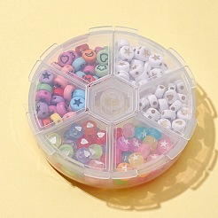210スタイルの不透明&透明&メッキアクリルビーズ6個。  エナメル  混在模様とフラットラウンド  ミックスカラー  6.5~7x3.5~4mm  穴：1.5~1.8mm  35個/スタイル&nbsp;OACR-FS0001-09