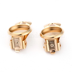 304ステンレススチールクリップオンイヤリングセッティング  フラットラウンド  ゴールドカラー  15.5x10x8mm  穴：3mm  トレイ：8mm&nbsp;STAS-L244-50C-G