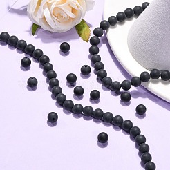 染色・加熱された天然黒瑪瑙ビーズ連売り  ラウンド  艶消し  ブラック  8mm  穴：1mm  約48~50個/連  15~15.5インチ&nbsp;X-G-H1617