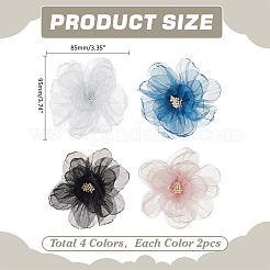 鉄製靴バックルクリップ 8色4個  オーガンジーの花で  ミックスカラー  95x85mm  2個/カラー&nbsp;HJEW-ME00034