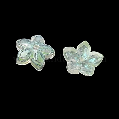 染色・加熱ガラスビーズキャップ  5  - 花びらの花  緑黄  9x9.5~10x3.8mm  穴：1mm&nbsp;GLAA-Z019-02E