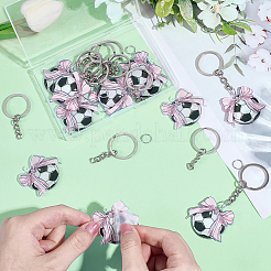 Diyキーホルダー作成キット  プリントアクリルパーツ12個付き  蝶結び付きサッカーボール  鉄製キーチェーンリング12個と304ステンレススチール製丸カン付き  ピンク&nbsp;MACR-SP0002-11