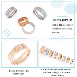 女性用ステンレススチール溝付き指輪 16スタイル 16個  ゴールデン·ステンレス鋼色  内径：16~23mm  1個/スタイル&nbsp;RJEW-UN0002-62