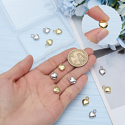 12個2色真鍮ペンダント  ハート  長持ちメッキ  丸カン付き  ミックスカラー  10x9x3.5mm  丸カン：5x1ミリ  内径：3mm  6個/カラー&nbsp;KK-ME0001-57